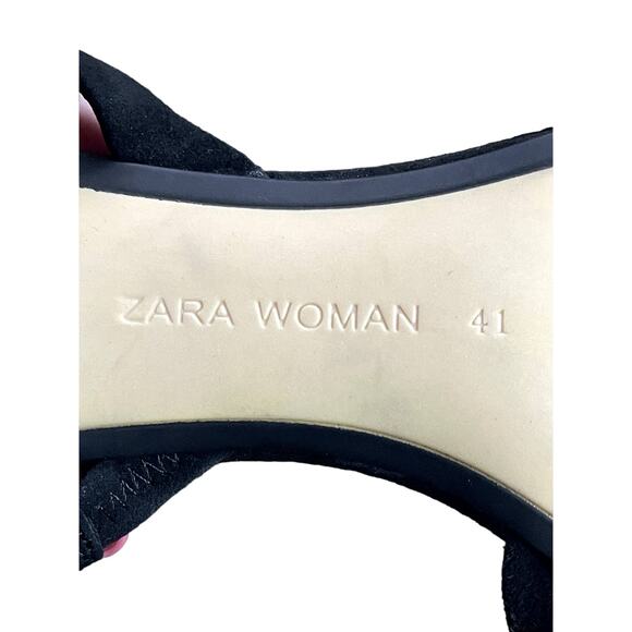 Zara D'orsay Black Red Ruffle Suede Pointed Toe Block Slingback Heel Size 41 - Picture 6 of 6